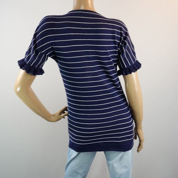 Gap Knit Top Navy Blue White Pinstripe Button Front Short Sleeve Tunic Womens M - Picture 3 of 10